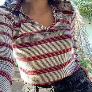 Striped collar long sleeve